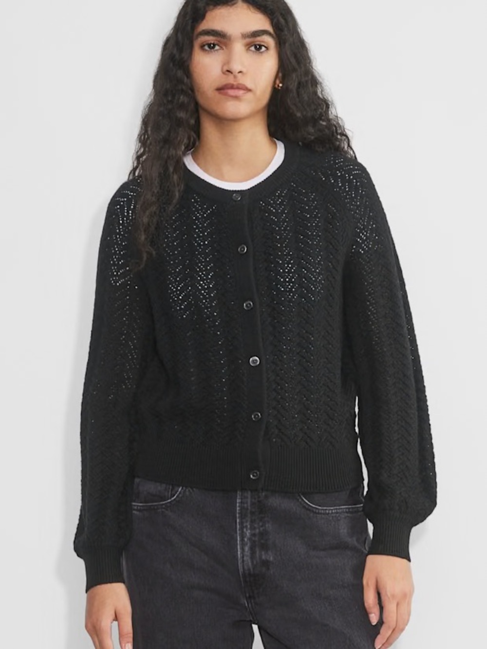 Aritzia Wilfred Sz M London Wool Black Minimalist Cardigan Sweater